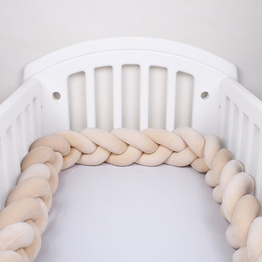 Tresse de lit beige 3 brins 360 cm, tour de lit bébé longue taille, idéale pour lit ou parc.